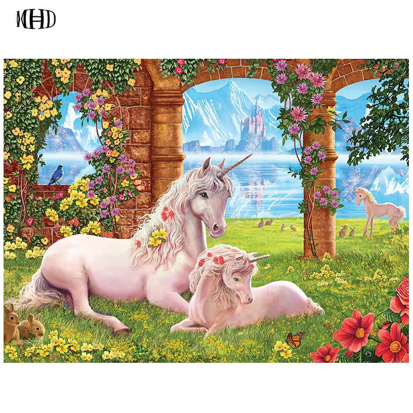 

Needlework DIY Diamond Painting Unicorn Mother and Child Flower Full Square Diamond Mosaic 3d Diamond Cross Stitch 5D Diamond