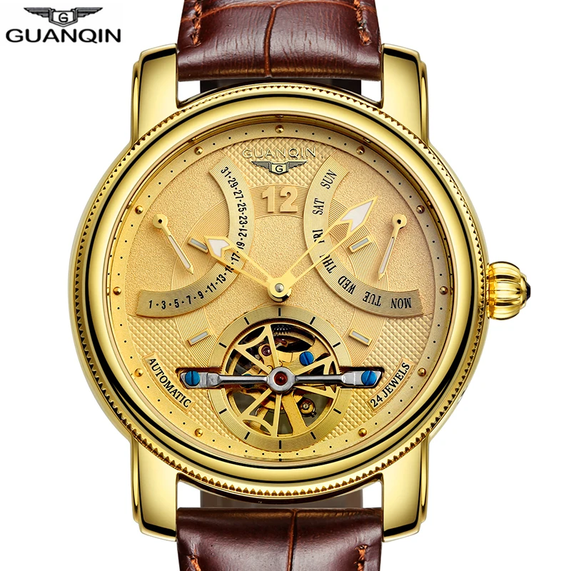 GUANQIN 2018 механические часы Для мужчин Спорт Tourbillon Топ Элитный бренд Relojes HOMBRE кожа