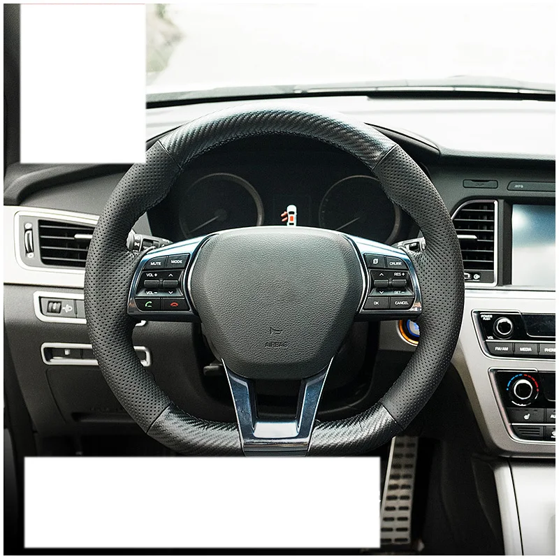 Lsrtw2017 углеродного волокна капота кожаный чехол рулевого колеса автомобиля для hyundai sonata подъем