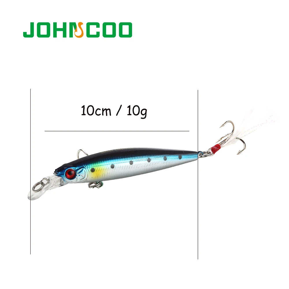JOHNCOO 1 шт. гольян жесткий приманки с пером 10 см г искусственные воблер 6 цветов