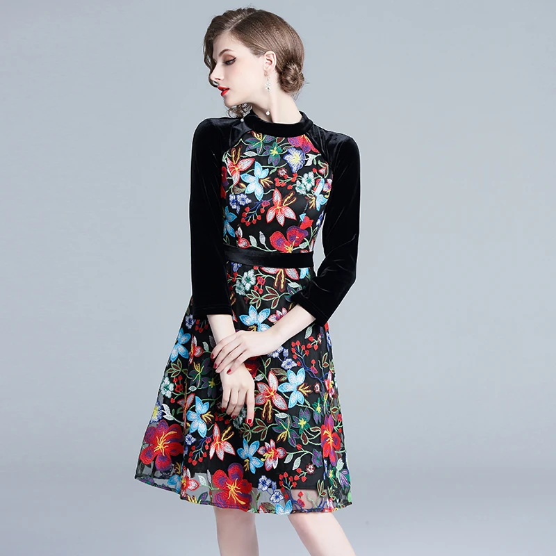 

Embroidered Dress Elegant 2021Runway In Europe And America Women Dress