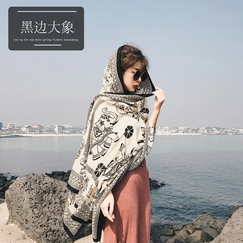 Autumn new style literature and art ancient national wind elephant cotton linen scarves sunscreen shawls beach towels | Аксессуары для