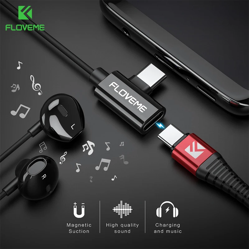 FLOVEME 2 в 1 usb type C наушники для samsung S10 Plus прослушивание зарядки адаптер Xiaomi mi 8 Lite