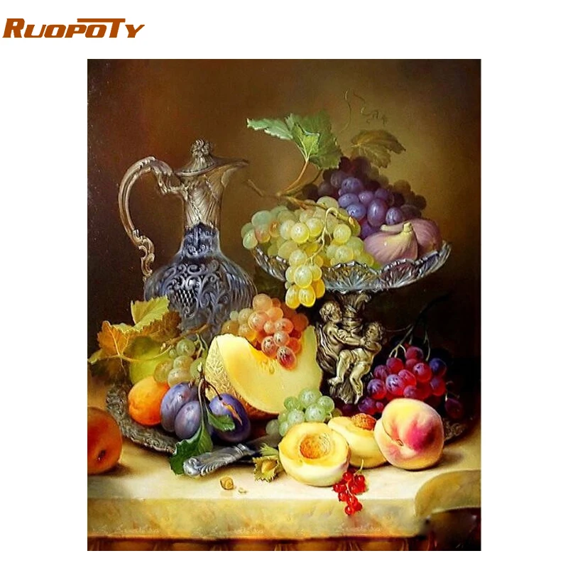 RUOPOTY рамка фрукты Сделай Сам краска по номерам Современная Настенная Художественная Картина Краска по номерам для домашнего декора стен каллиграфия краска ing