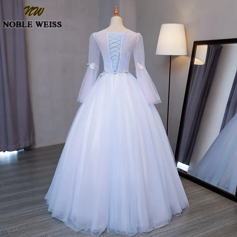 Благородный WEISS бальное платье Бальные платья с длинными рукавами Vestidos De 15 Anos