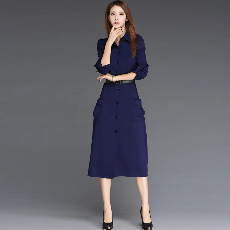 Новый Высокое качество Весна Для женщин Работа Платье с отложным воротником