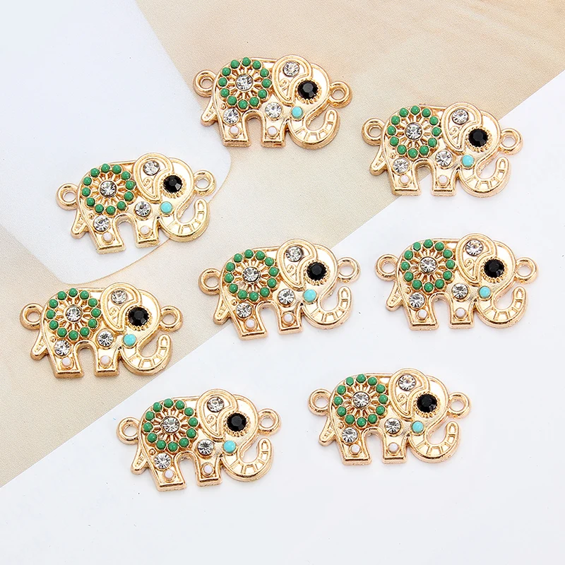 

10 Pcs Of Golden Elephant Shape Crystal Connector Charm Fashion Bracelet Necklace DIY Handmade Jewelry