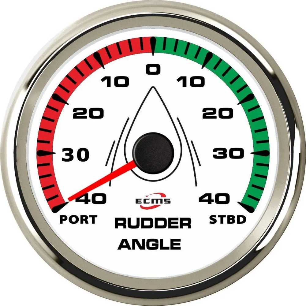 

New Design Marine Boat Rudder Angle Indicator Gauge 190-0 Ohms PORT-STBD 9-32V 85mm 316L Chrome Bezel White Dial 902-00071