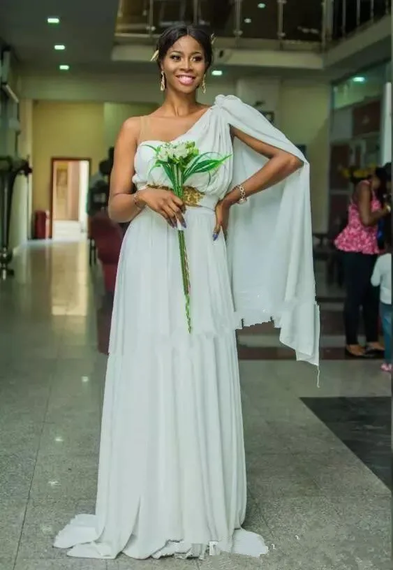 African Cheap Chiffon One Shoulder Bridesmaid Dresses Country Pearts Wedding Party with Sash Beaded Plus Size | Свадьбы и торжества