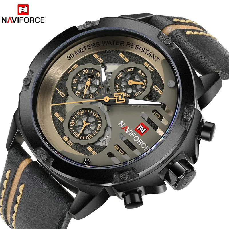 NAVIFORCE мужские спортивные часы Лидирующий бренд военные кварцевые наручные кожа 24