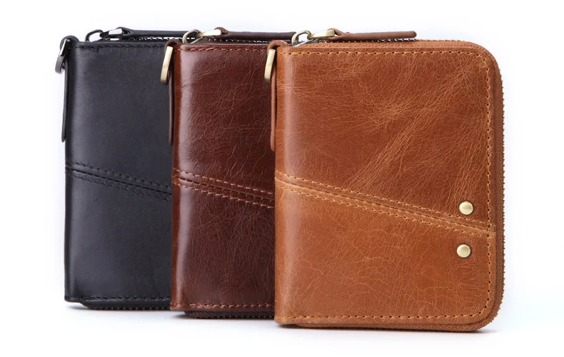 Meesii Genuine Leather Short Men Wallet Vintage Cow Leather Small Wallet Male Photo&Card holder Purse Coin pocket Zipper