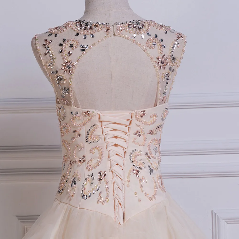 Благородный WEISS бальное платье Пышное цвета шампанского из органзы с бисером лиф