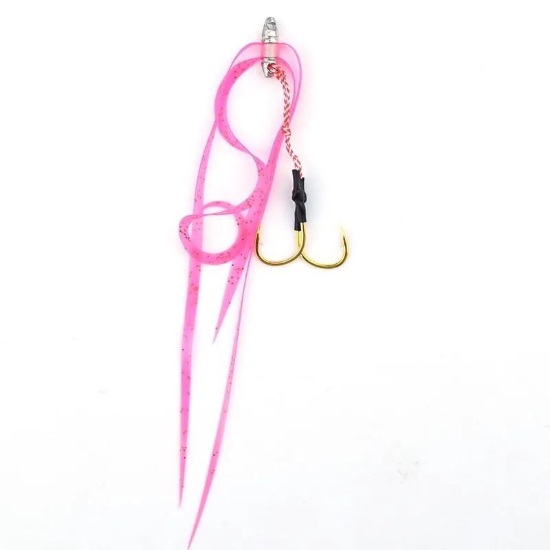 Pink Резиновые юбки Assist рыболовные крючки 1 шт. полосатый хвост из высокоуглеродистой стали золотой двойной колючей крючок рыболовные крючки - Цвет: Pink