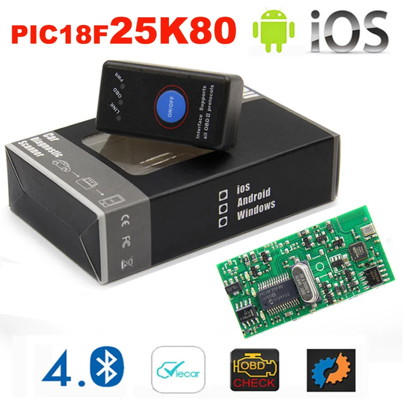 Мини ELM 327 Bluetooth 4,0 с выключателем питания 25K80 ELM327 V1.5 OBD2 Интерфейс сканирующий инструмент для IOS Android