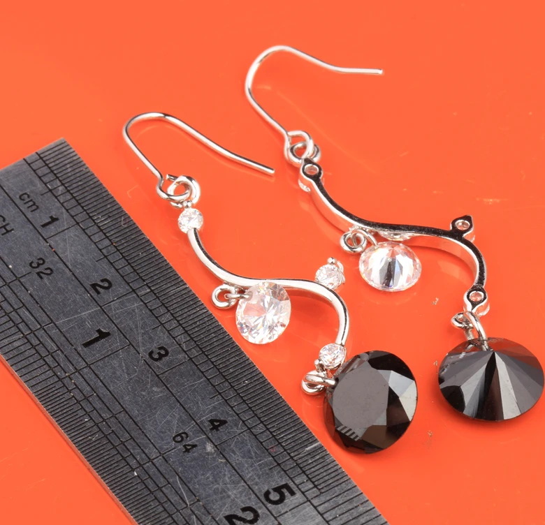 С ума круг Форма черный оникс Белый Цирконий 925 sterling Серебряные ювелирные изделия