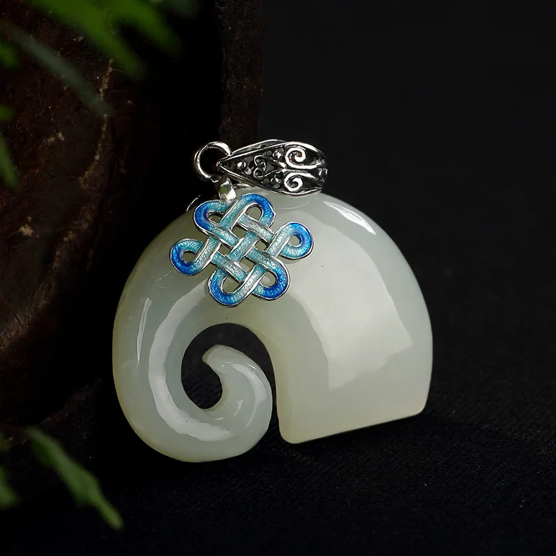 2018 Реальный Акцентированный Аммонит Аммолит Новый S925 Чистый Клузонне Вкладной Хэтянский Счастливый Слон Ключицей Цепочка Подвеска.