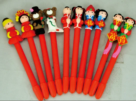 Free Shipping 30pc/lot Polymer Clay Ball Pens children stationary Fimo cartoon cute Chinese Characteristics creative gift kid | Канцтовары