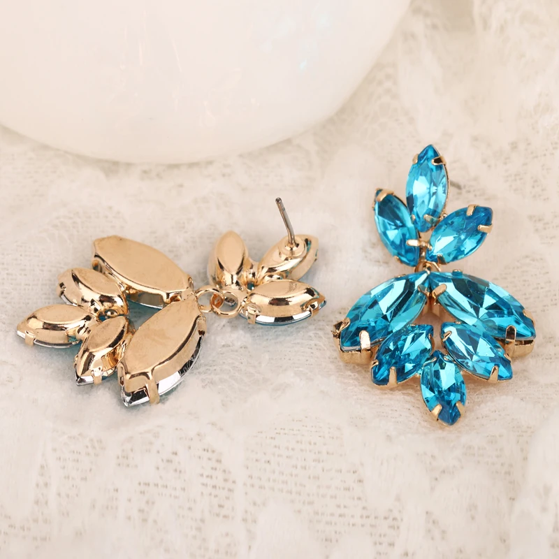 Новинка 2016 Женские Висячие серьги с голубыми кристаллами в виде цветка для