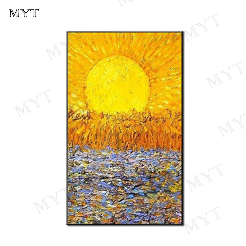 

Cheap Handmade Oil Painting On Canvas Abstract gold sun on the color stone Wall Art picture for Living Room home Decor no framed