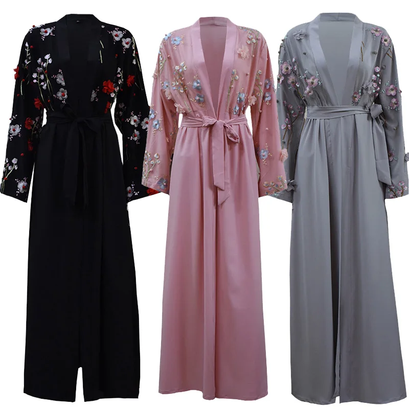 Женское длинное кимоно с цветочным принтом Abaya кардиган хиджаб в арабском и
