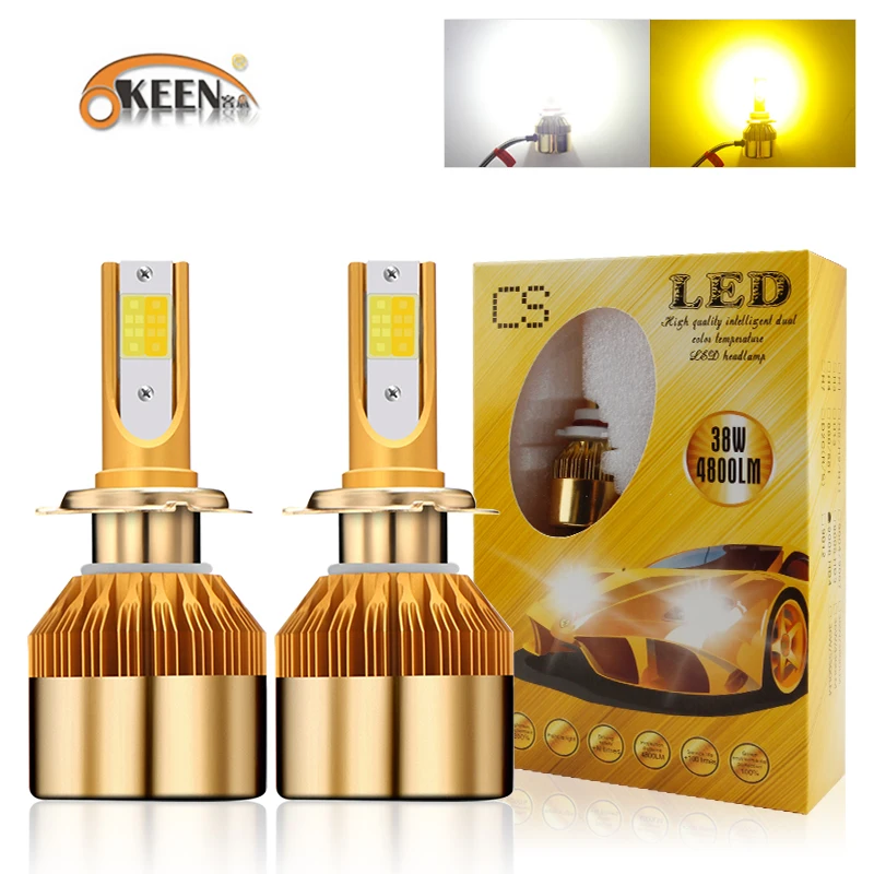 OKEEN двойной цвет H7 LED H4 светодиодные лампы фары H1 H3 H8 H11 3000K 6000K 4800LM Автомобильные