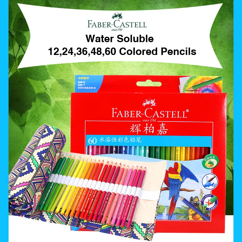 

Faber Castell High Quality Water Soluble Colored Pencils Set for Student Supplies Sketch Drawing Pencil 12 24 36 48 60 Colors