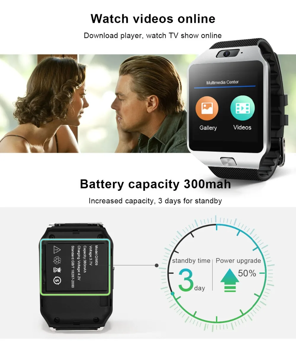 Смарт-часы QW09, Android 4,4, 3G, wifi, 512 МБ/4 ГБ, Bluetooth, 4,0, реальный шагомер, sim-карта, вызов, Смарт-часы для мужчин и женщин, PK DZ09