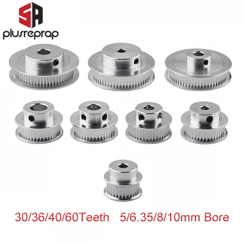 GT2 Timing Pulley 30 36 40 60 Зубья Алюминиевое отверстие 5 6.35 8MM для ширины пояса 6мм 10мм пояс 3D
