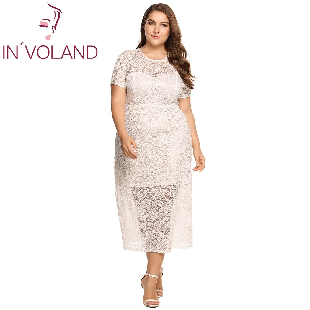 Женское кружевное платье IN'VOLAND вечерние облегающие платья миди размера плюс с