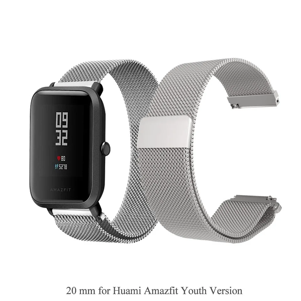 Mijobs металлическая Миланская петля для Xiaomi Huami AMAZFIT Bip Bit ремешок 20 мм 22 мм ремешок для Xiaomi Amazfit GTS ремень