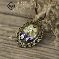 vintange orchid flower flowers time gem pendant necklace leather rope chain necklaces women jewelry mother giftcx 127