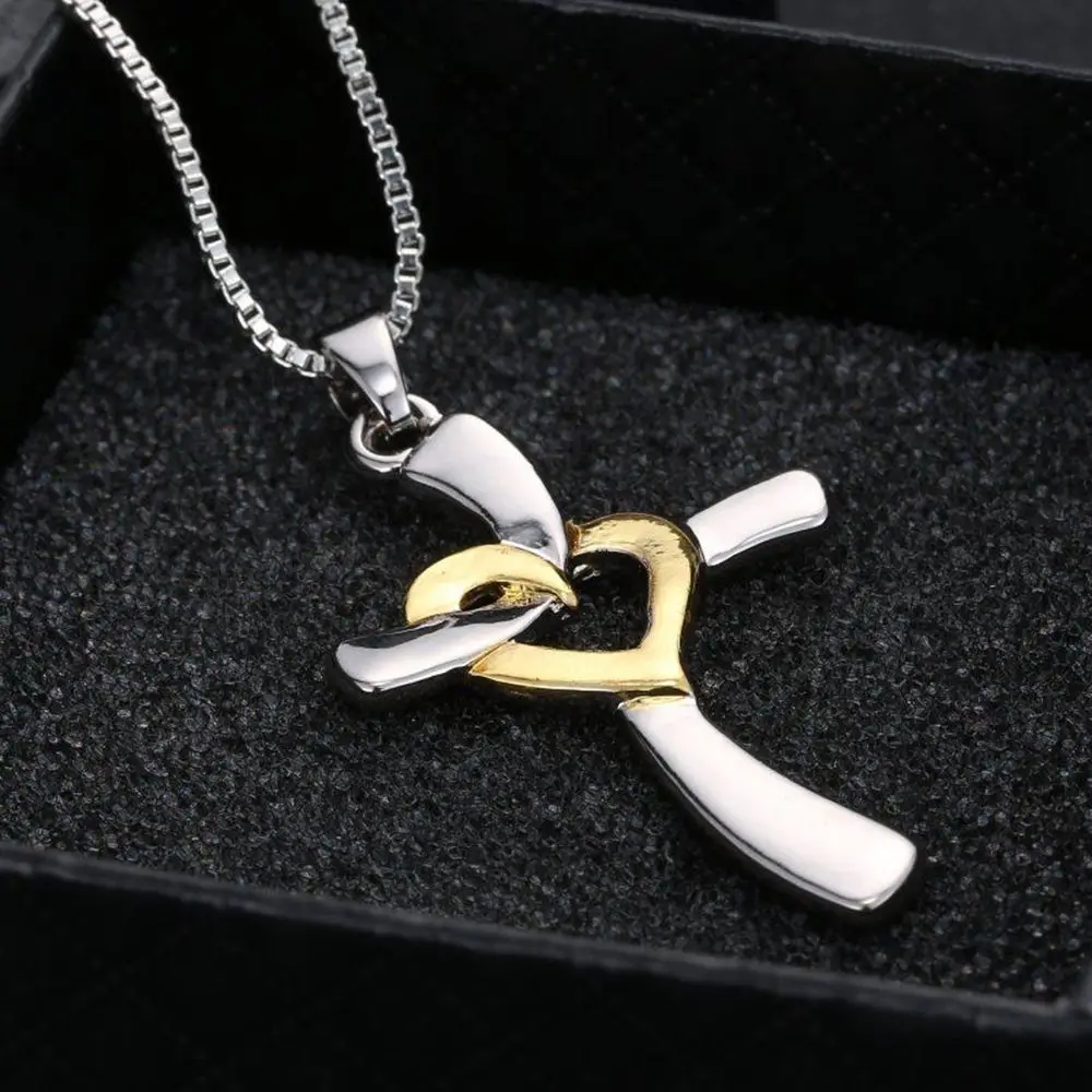 

1Pc New Arrival Fashion Elegant Design Women Jewelry Cross Heart Love Pendant Box Chain Necklace Gifts