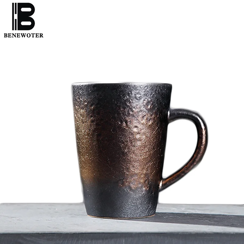 

400ml Vintage Japanese Style Kiln Glaze Coarse Pottery Mug Retro Matte Ceramic Coffee Cup Breakfast Milk Mug Office Drinkware
