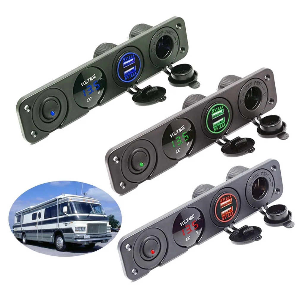 4.2A 4 Way USB зарядное устройство Вольтметр термометр адаптер автомобильный RV прикуриватель синий красный зеленый