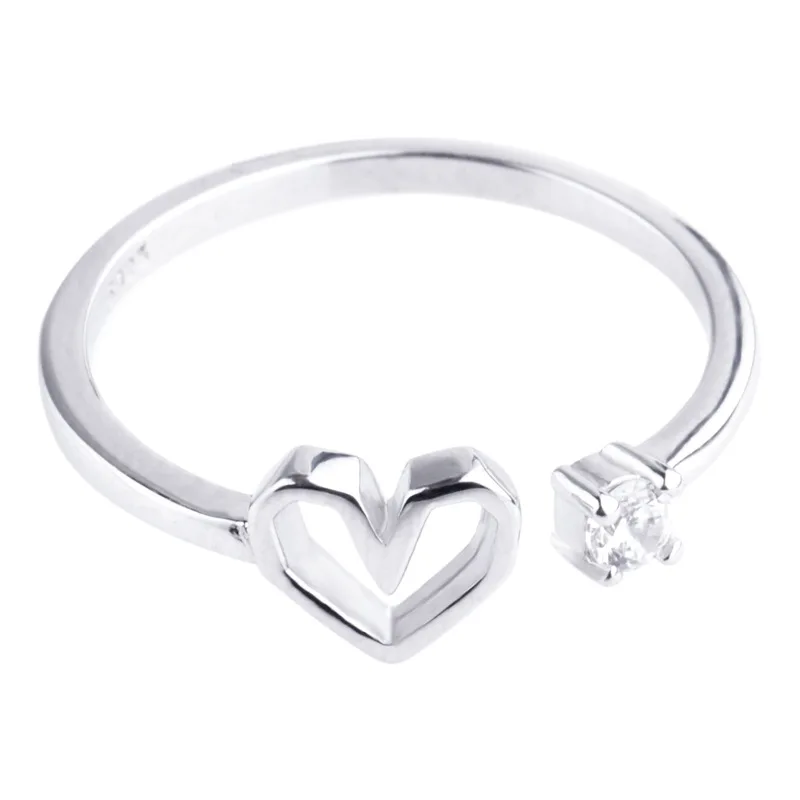 Простое Сердце Мини cz Открытое кольцо 100% Стерлинговое Серебро 925 пробы ювелирные