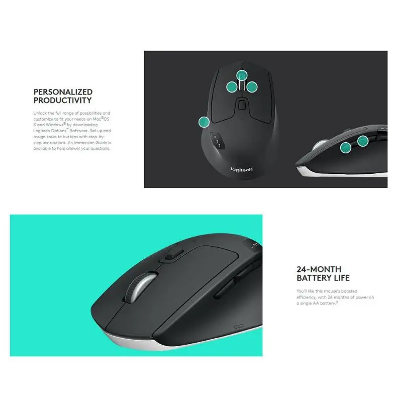 Беспроводная мышь logitech M720, Bluetooth, игровая мышь для ноутбука, ПК, геймера, Mause, 8 кнопок, 1000 dpi, оптоэлектронные мыши, компьютерная периферия