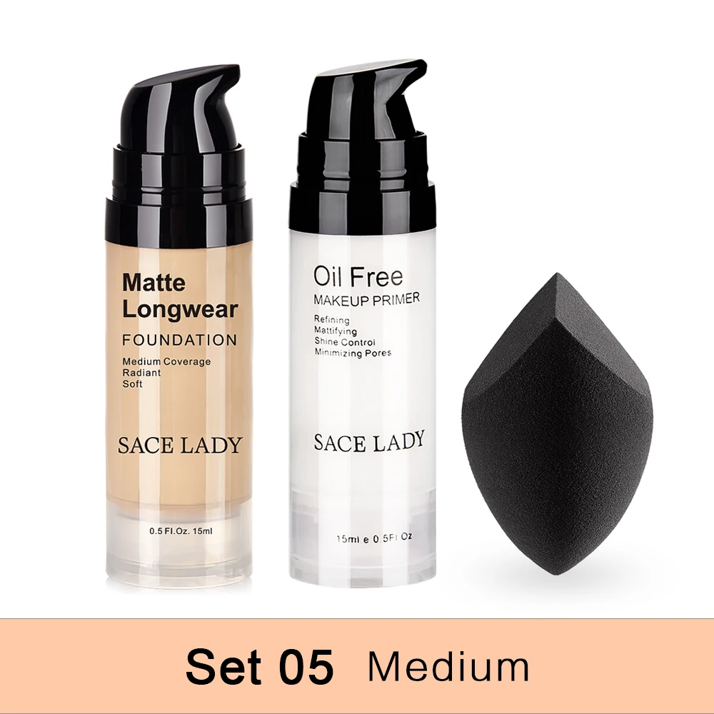 SACE LADY, профессиональный набор для макияжа, матовая основа, Праймер, основа, макияж, набор, контроль над маслом, поры, жидкий крем, брендовый косметический спонж