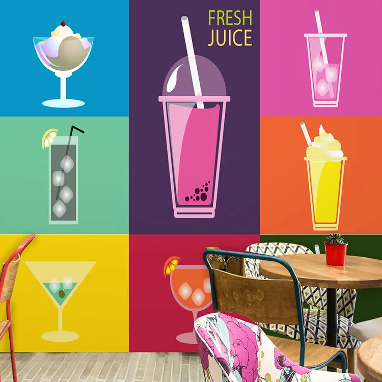

3D photo wallpaper 3D fresh fruit juice drinks shop coffee house wallpaper dessert shop tea fruit shop background wall