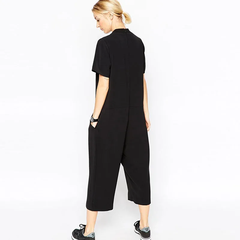 2XL черный комбинезон повседневный женский с боковым карманом свободные
