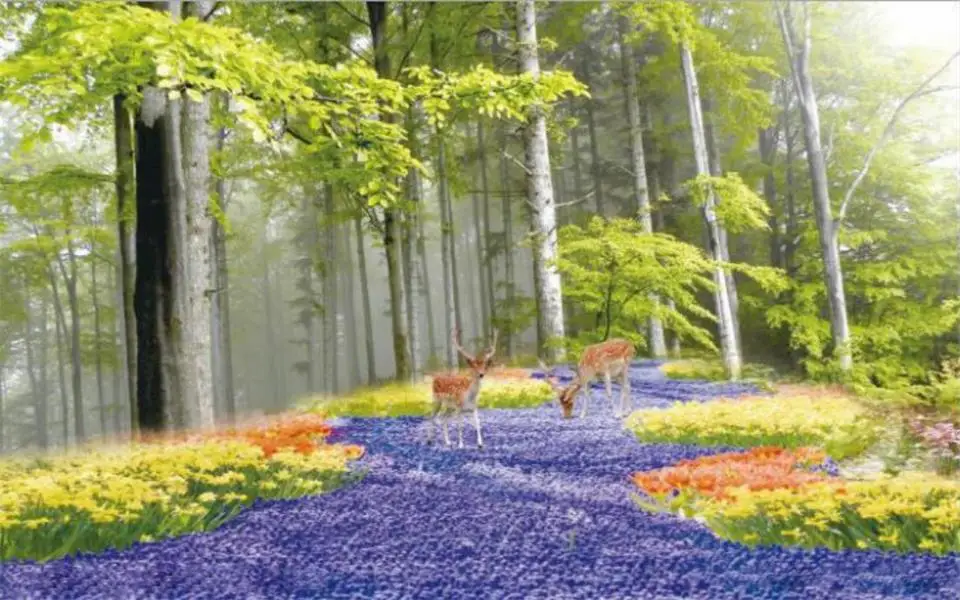 Пользовательские росписи 3D фото обои Гостиная диван фон Весна лес лося цветок