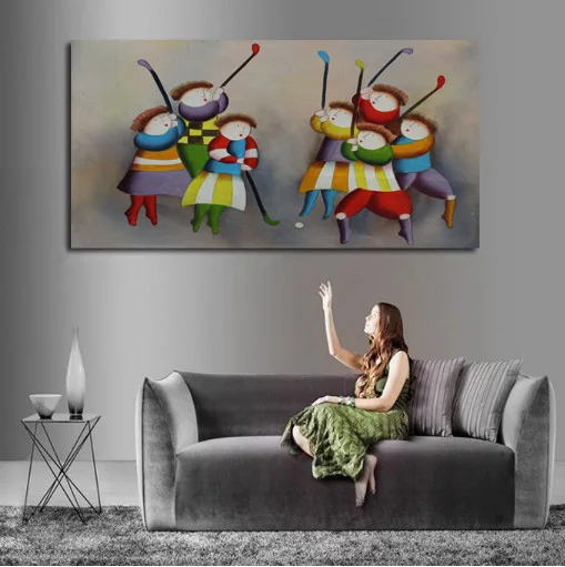

New Handpainted Oil Paintings Art Pictures Free shipping High Quality HockeyBall Game Wall Stickers On Canvas for Home Decor