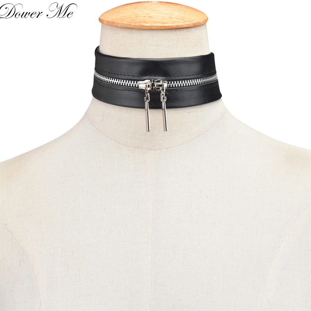 Dower Me стимпанк колье ошейник черный широкий Искусственная кожа Цепочки и