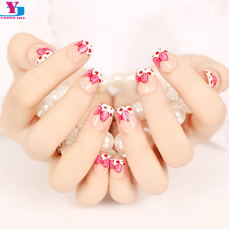 Новые Накладные ногти с розовой бабочкой милые французские акриловые