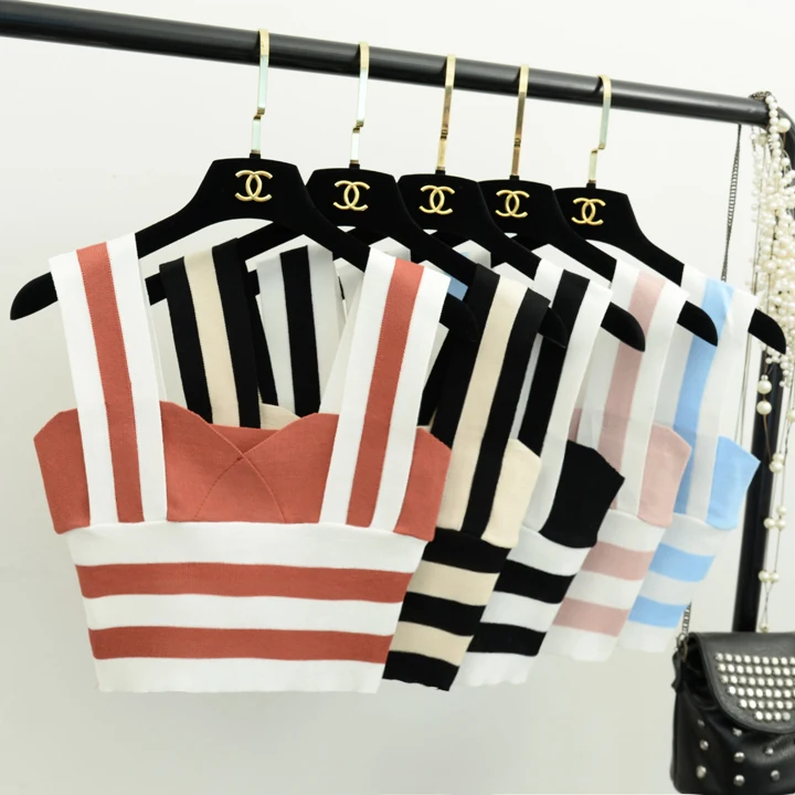ALPHALMODA/ летний Женский Повседневный короткий топ на бретелях с цветным блоком, вязаный жилет, сексуальный наряд, женский топ с коротким низом