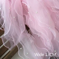 1yards organza ruffle latest beaded lace fabric black purple pink white lace ribbon wedding sewing dentelle lace trim encaje x05