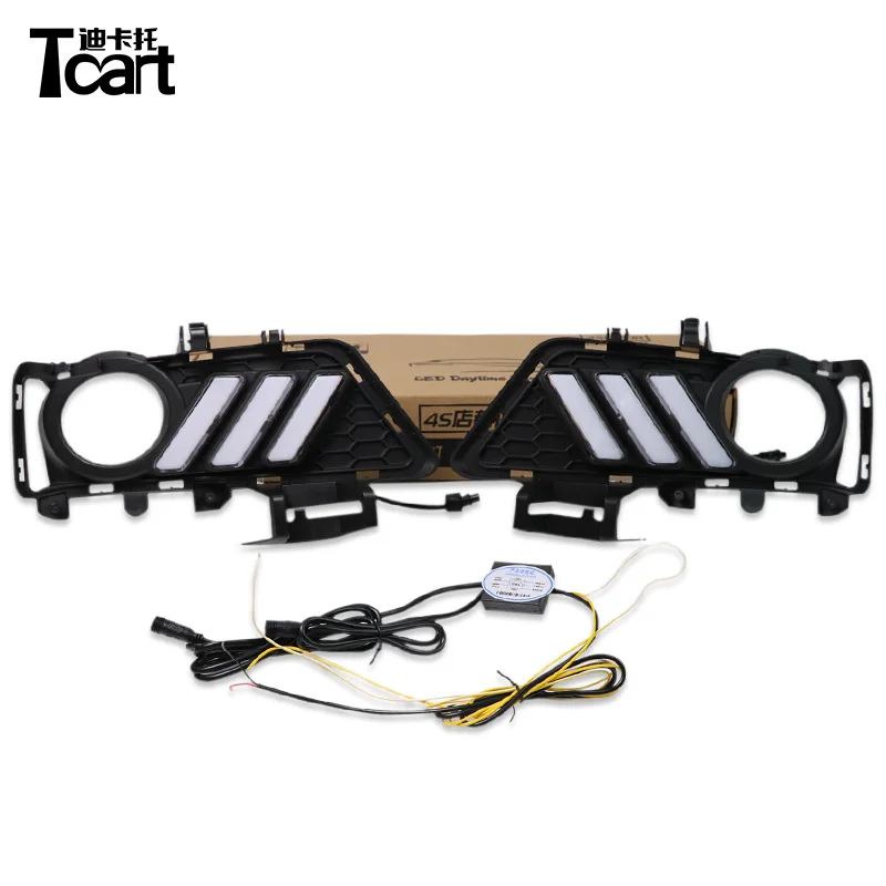 

Tcart 2pcs 2018 2019 Daytime running lights LED DRL Fog lamp driving lights with Yellow Turn Signal For BMW F30 3 Series