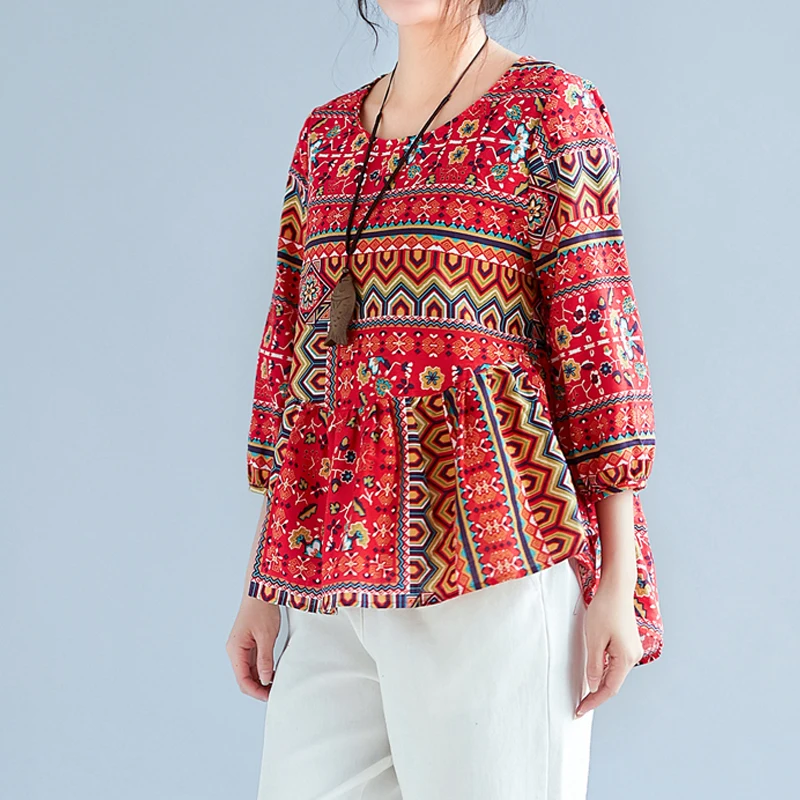 Boho Стиль принт Для женщин топы и блузка 2018 Осенняя мода Фонари с длинными