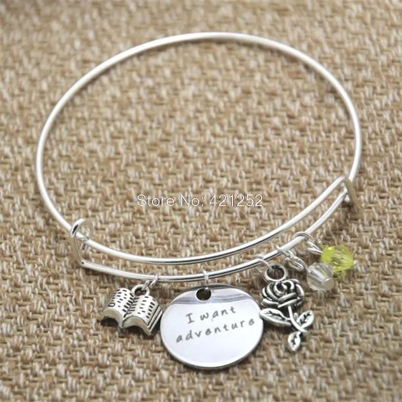 12pcs Beauty and the Beast Inspired bracelet Belle I want adventure Silver tone crystal women or girls bangles | Украшения и