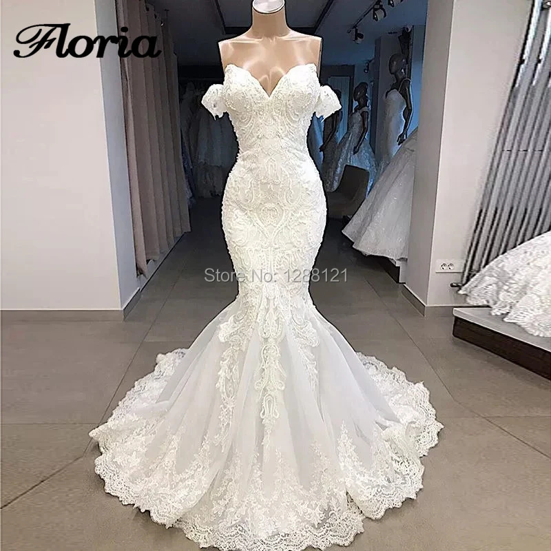 

Charming Off Shoulder Mermaid Wedding Dress 2019 Kaftans Islamic Lace Wedding Bridal Gowns For Bride Dubai New Vestido de noiva