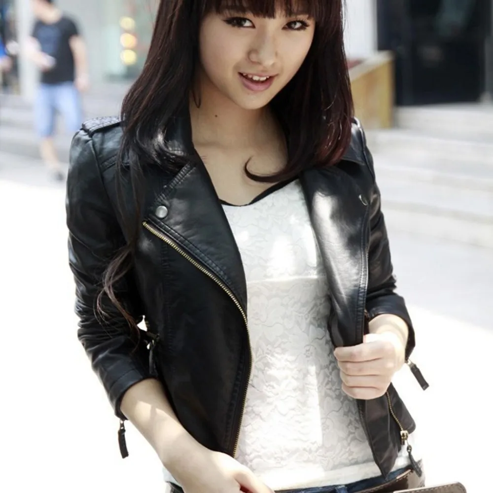 

YJSFG HOUSE Motorcycle PU leather Jacket Women Jacket Coat Autumn Fashion Turn Down Collar zipper Outwear Jacket Ladies Coat